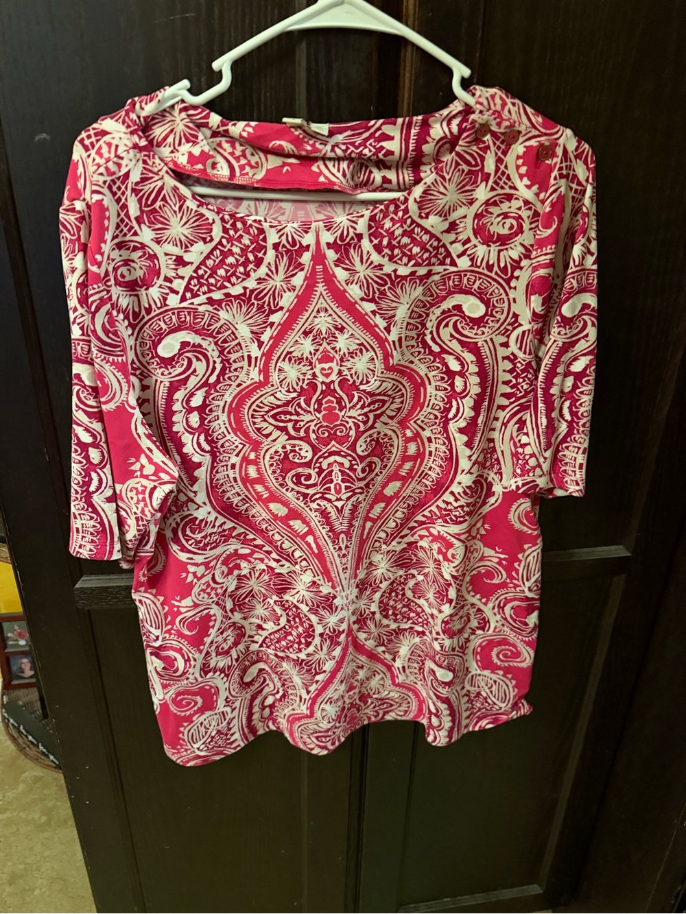 Madison Pink and White Paisley Pullover Tee